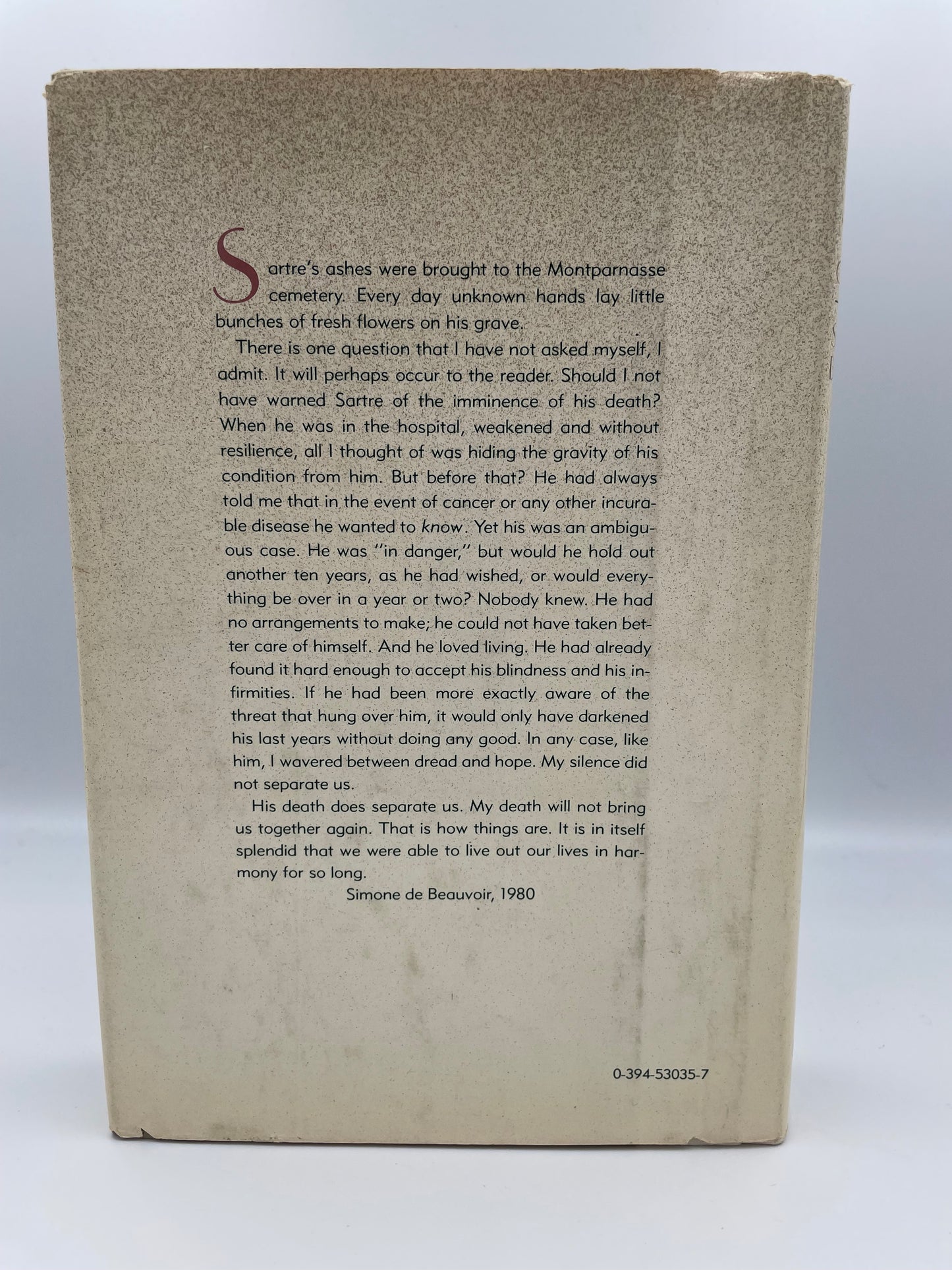 Back book cover of ‘Adieux: A Farewell to Sarte’ by Simone de Beauvoir.