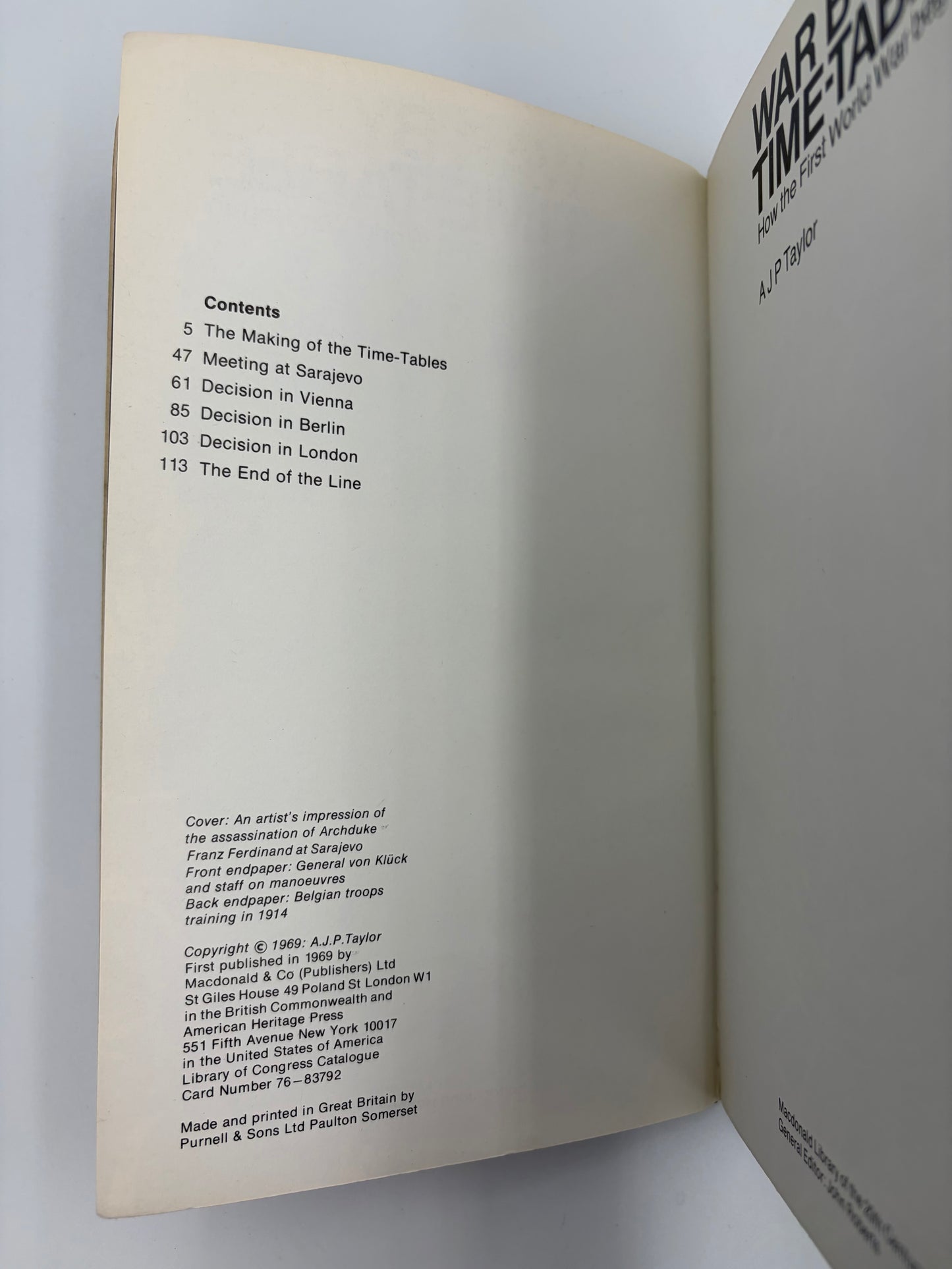 Contents and copyright information page from the book ‘War By Time-Table — How the First World War Began’ by AJP Taylor