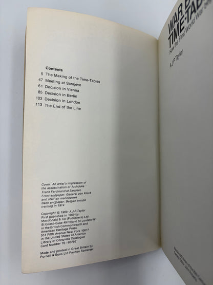 Contents and copyright information page from the book ‘War By Time-Table — How the First World War Began’ by AJP Taylor