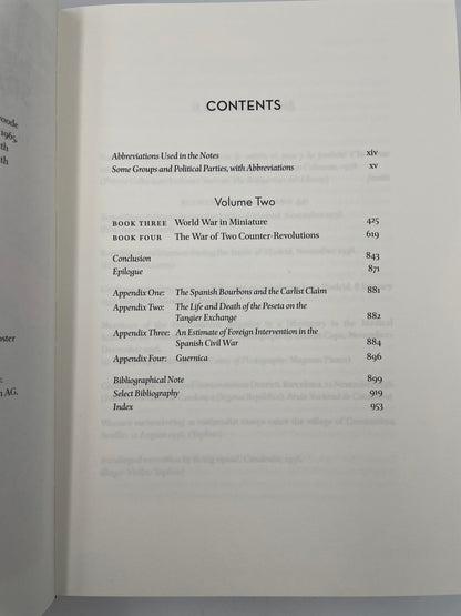 Contents page of volume 2 from "The Spanish Civil War" by Hugh Thomas