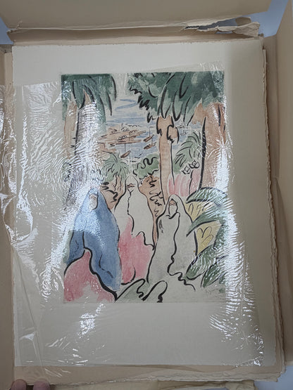 Frontispiece with protective sheet from the art portfolio 'Images d'Alger' by Alfred Figueras and Andre Gide. 
