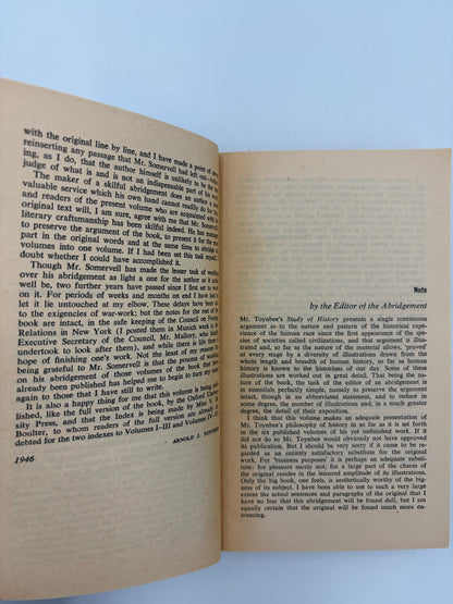 Preface page and editorial note page from ‘A Study of History’ by Arnold J.Toynbee - 2 Volume Abridged Set.