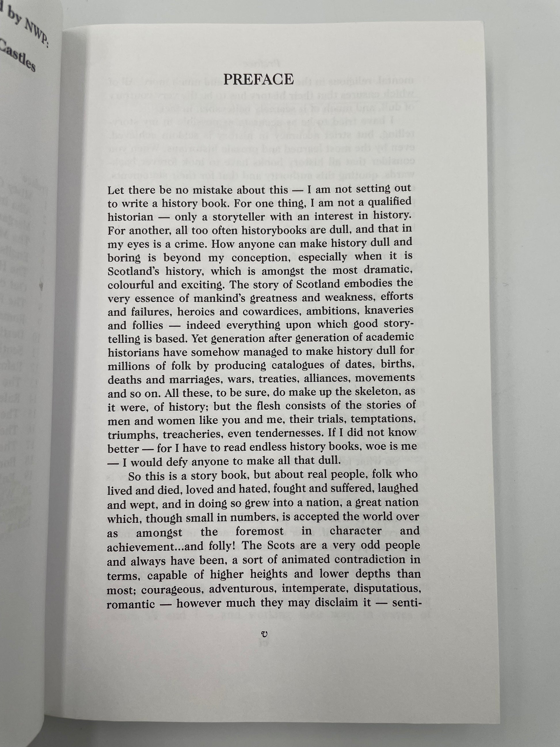 Preface page from book ‘The Story of Scotland’ by Nigel Tranter.