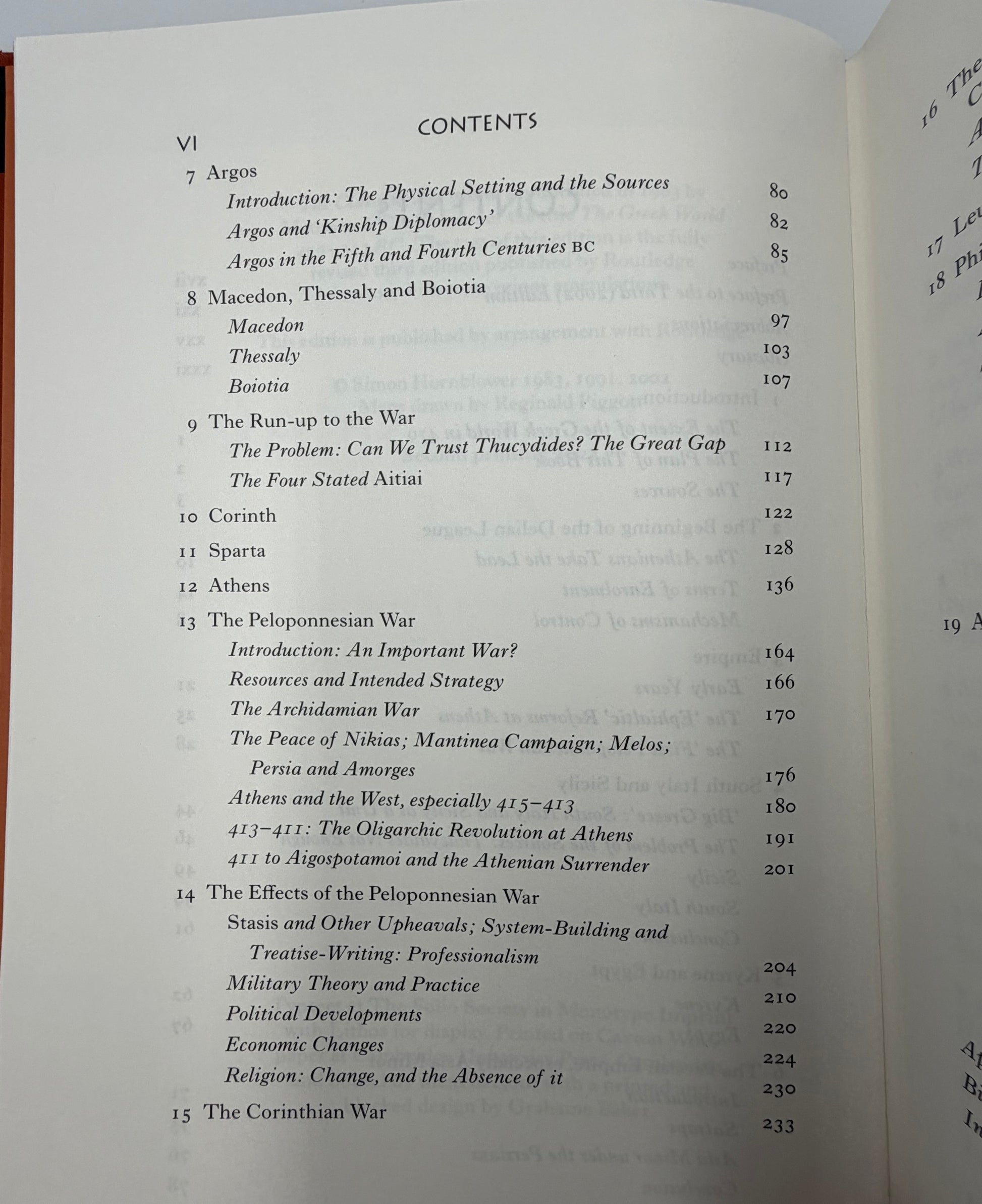 Table of contents page VI from The Folio History of Ancient Greece: The Classical Age