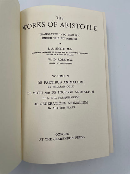 Title page of volume 5 from "The Works of Aristotle Translated into English"