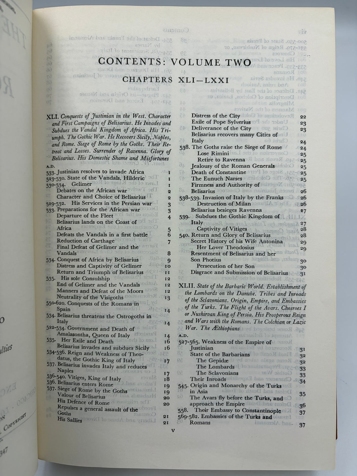 Table of contents of Volume 2 from 'The Decline and Fall of the Roman Empire' 