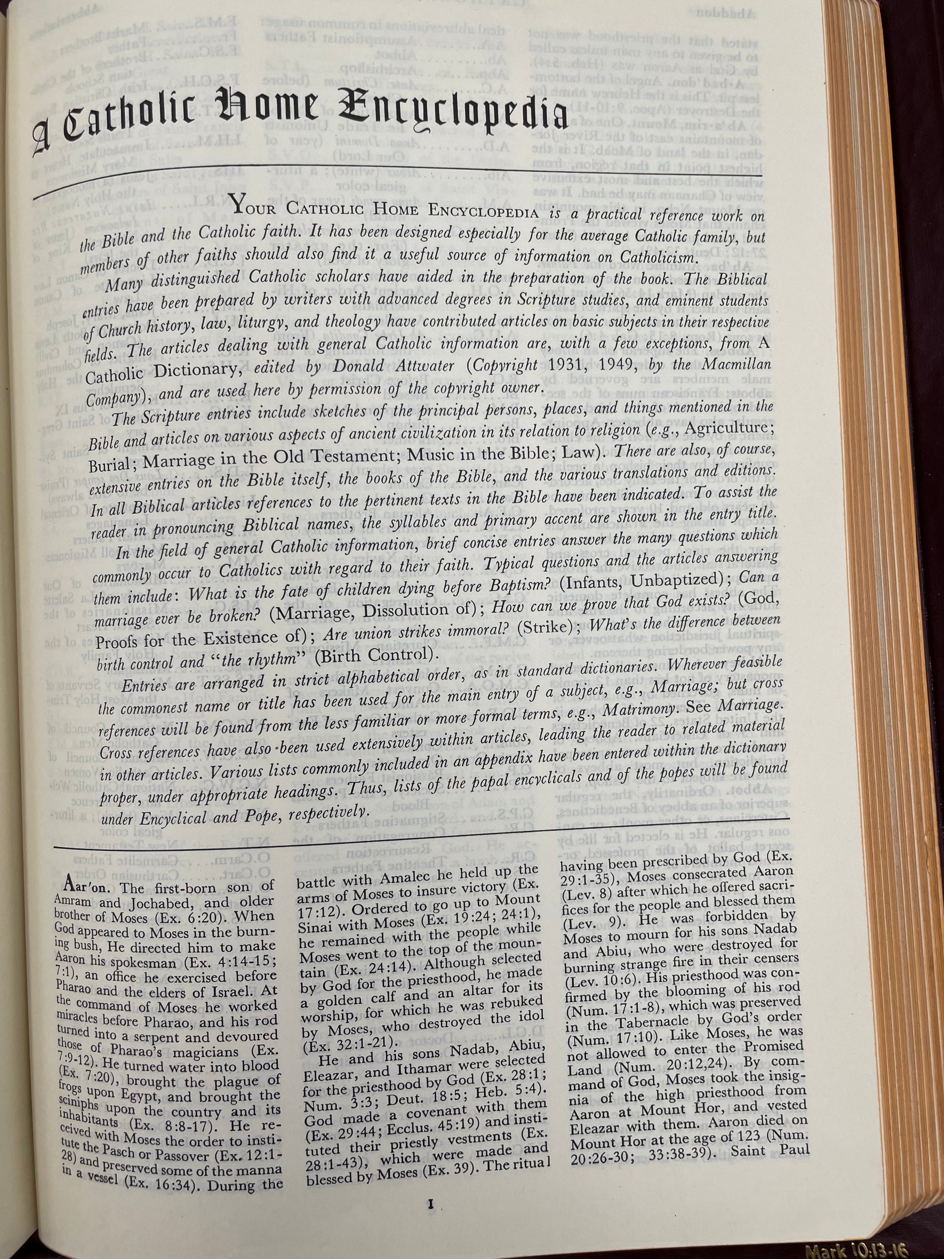Catholic Encyclopedia section inside 'The Marian Bible'. 