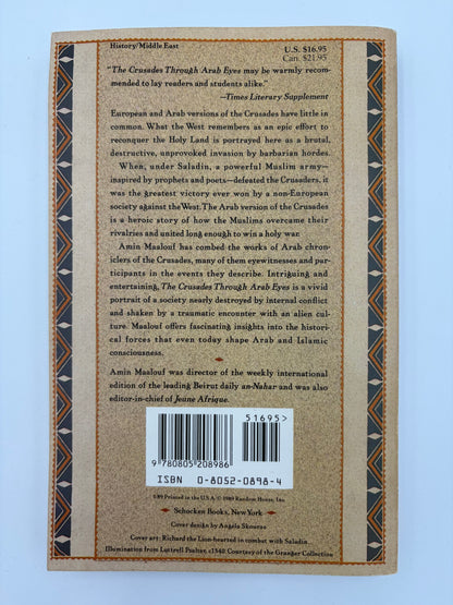 Back book cover of “The Crusades through Arab eyes”.