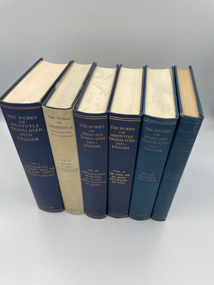 Book spine views of "The Works of Aristotle Translated into English"