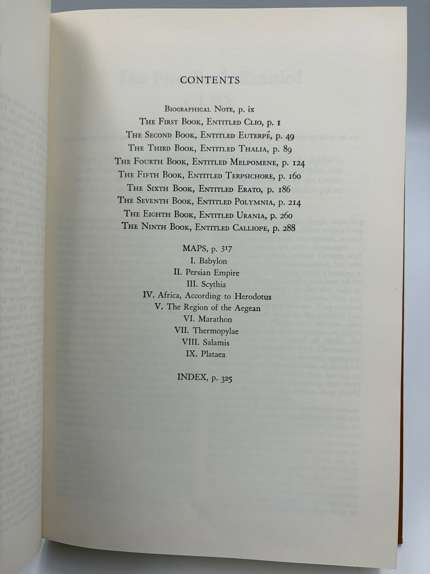 Contents page from 'The History of Herodotus' from thebook 'The History of Herodotus and The History of the Peloponnesian War'. 