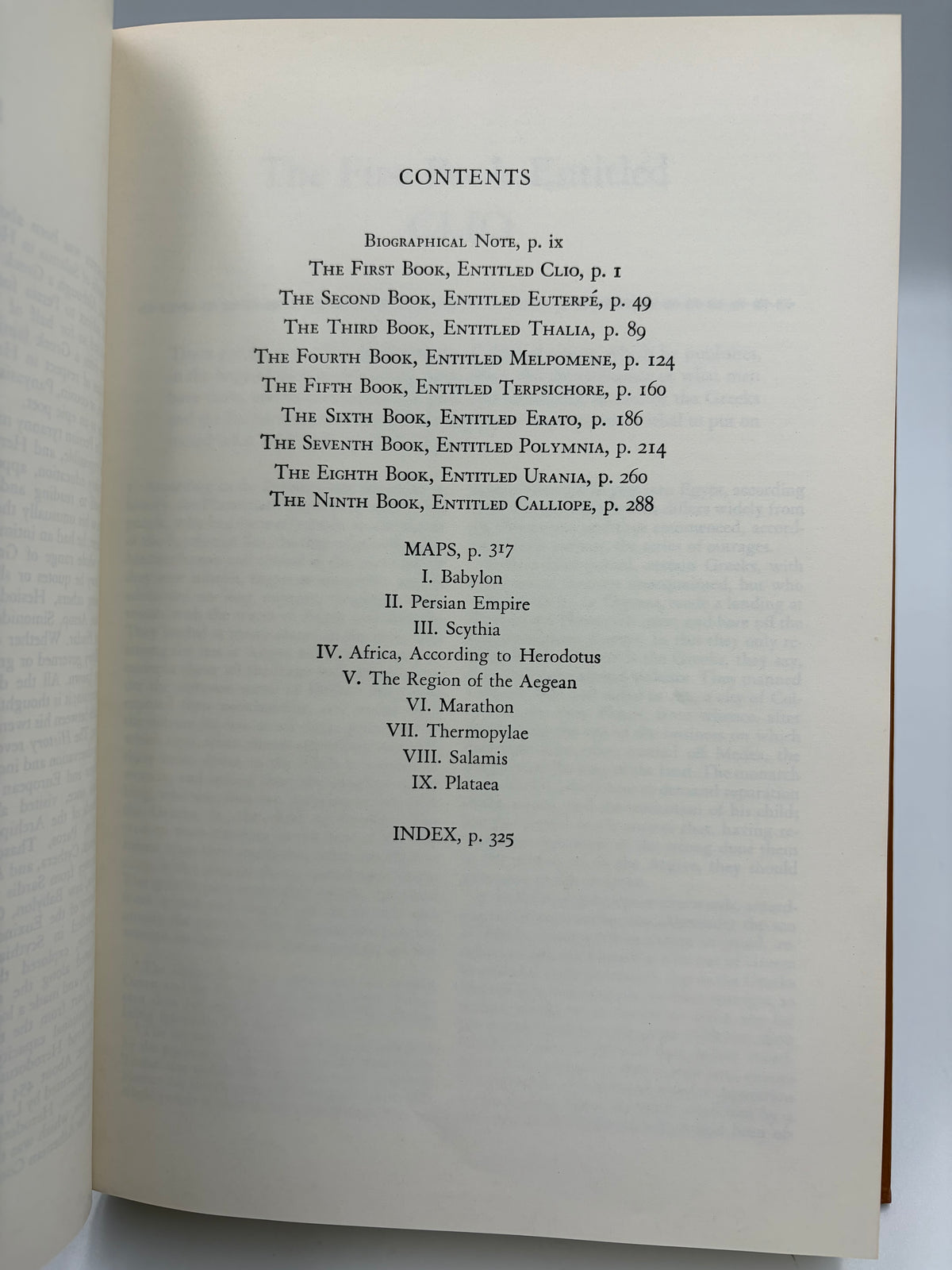 Contents page from 'The History of Herodotus' from thebook 'The History of Herodotus and The History of the Peloponnesian War'. 