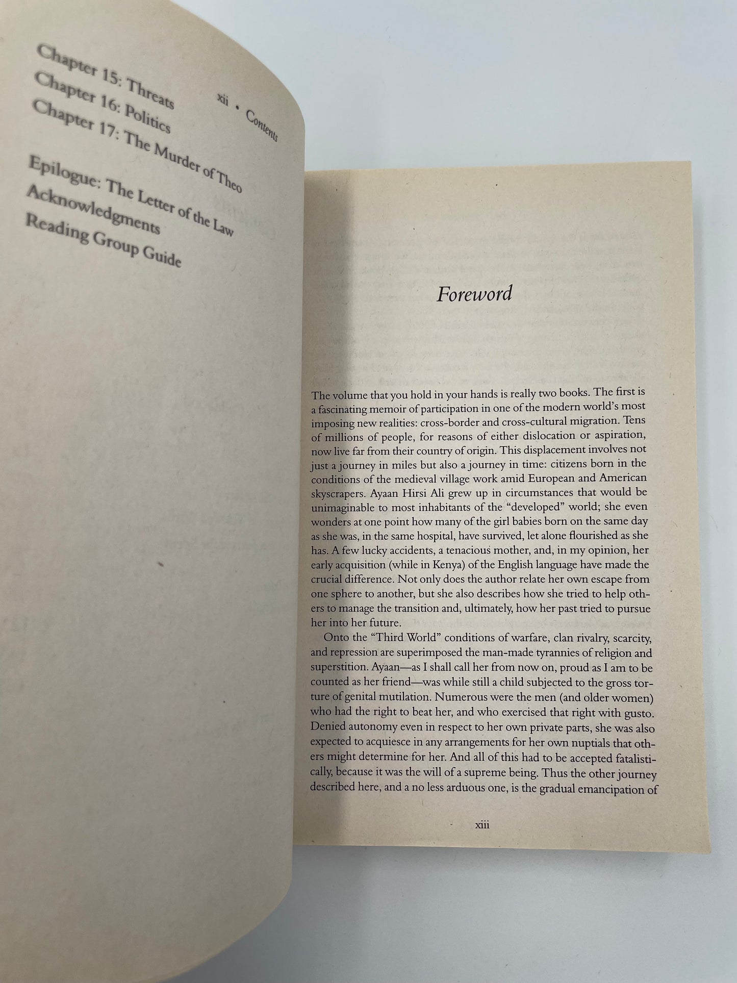 Foreword with text on a white background from ‘Infidel’ by Ayaan Hirsi Ali.