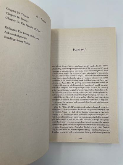 Foreword with text on a white background from ‘Infidel’ by Ayaan Hirsi Ali.