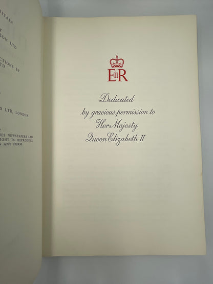 Dedication page of 'Times Atlas of the World' dedicated to Queen Elizabeth II with 'ER' emblem.