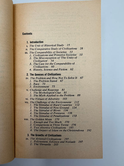 Contents page from volume one of ‘A Study of History’ by Arnold J.Toynbee - 2 Volume Abridged Set