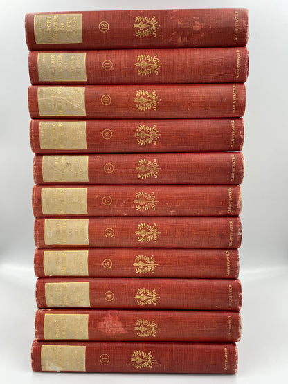 Stacked spine view of "The Library Edition of Historic Characters and Famous Events" (1905) 11 Volume set. Edited by J.B.Millet.