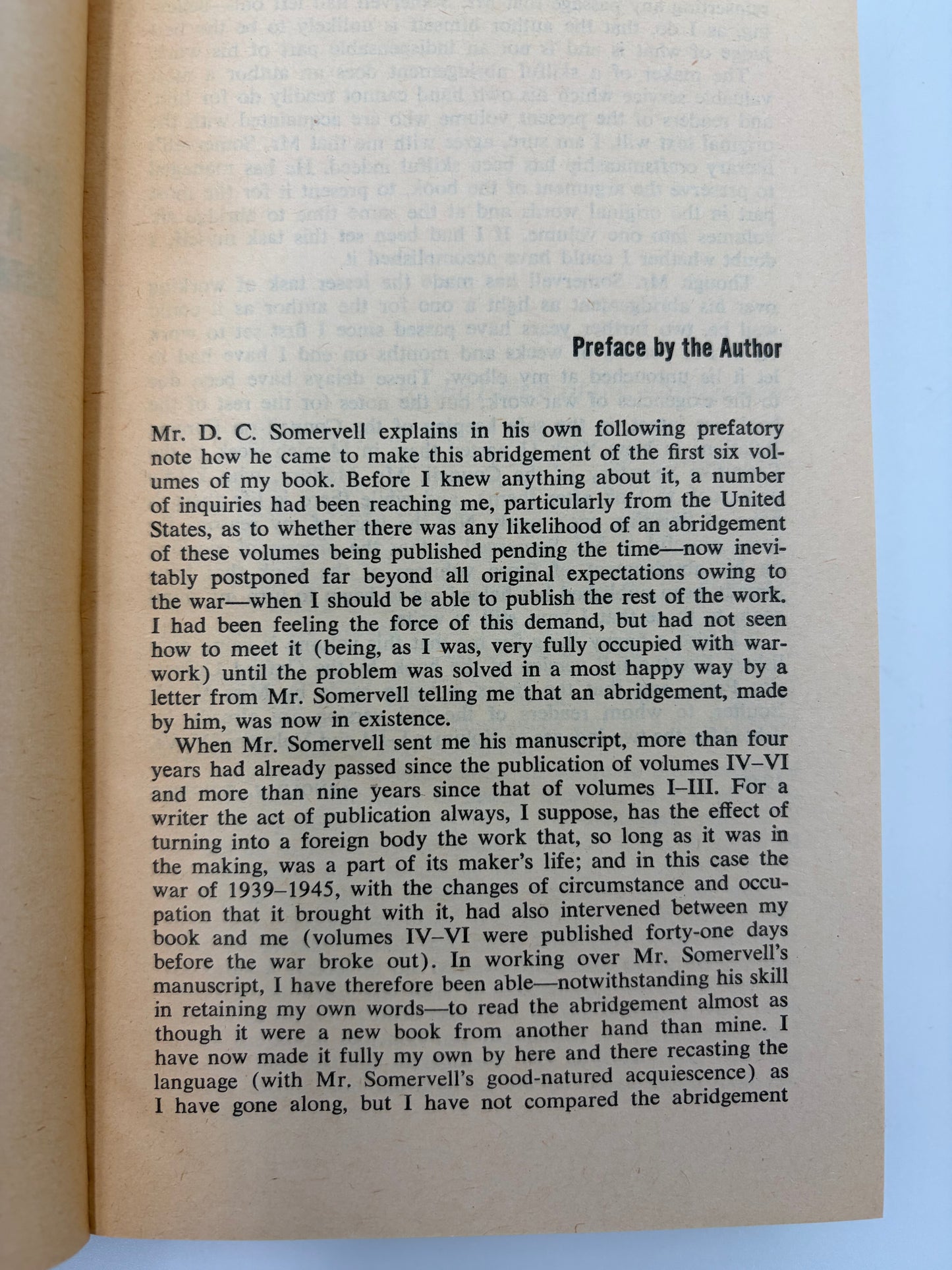 Preface information page on ‘A Study of History’ by Arnold J.Toynbee - 2 Volume Abridged Set