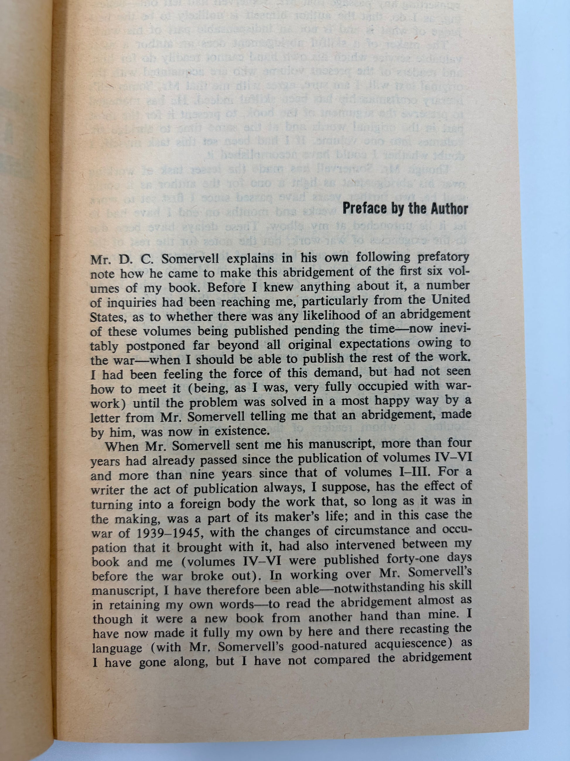 Preface information page on ‘A Study of History’ by Arnold J.Toynbee - 2 Volume Abridged Set