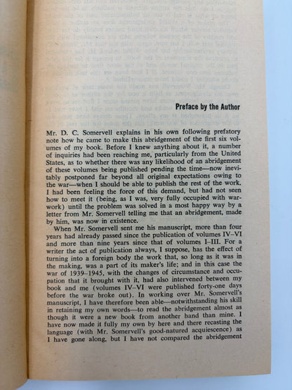 Preface information page on ‘A Study of History’ by Arnold J.Toynbee - 2 Volume Abridged Set