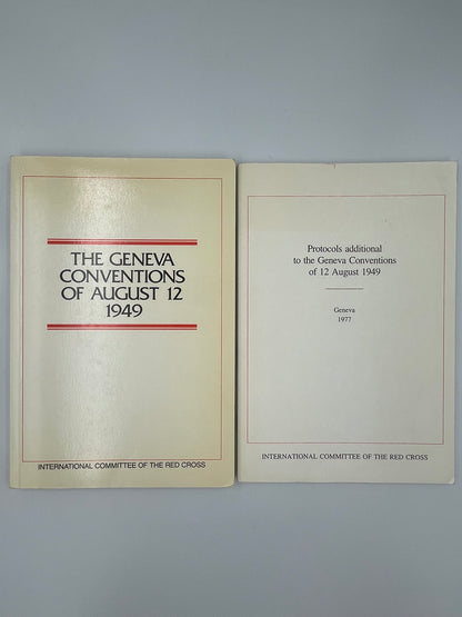 Book covers of "The Geneva Conventions of August 12 1949" AND "Protocols additional to the Geneva Convention of 12 August 1949"