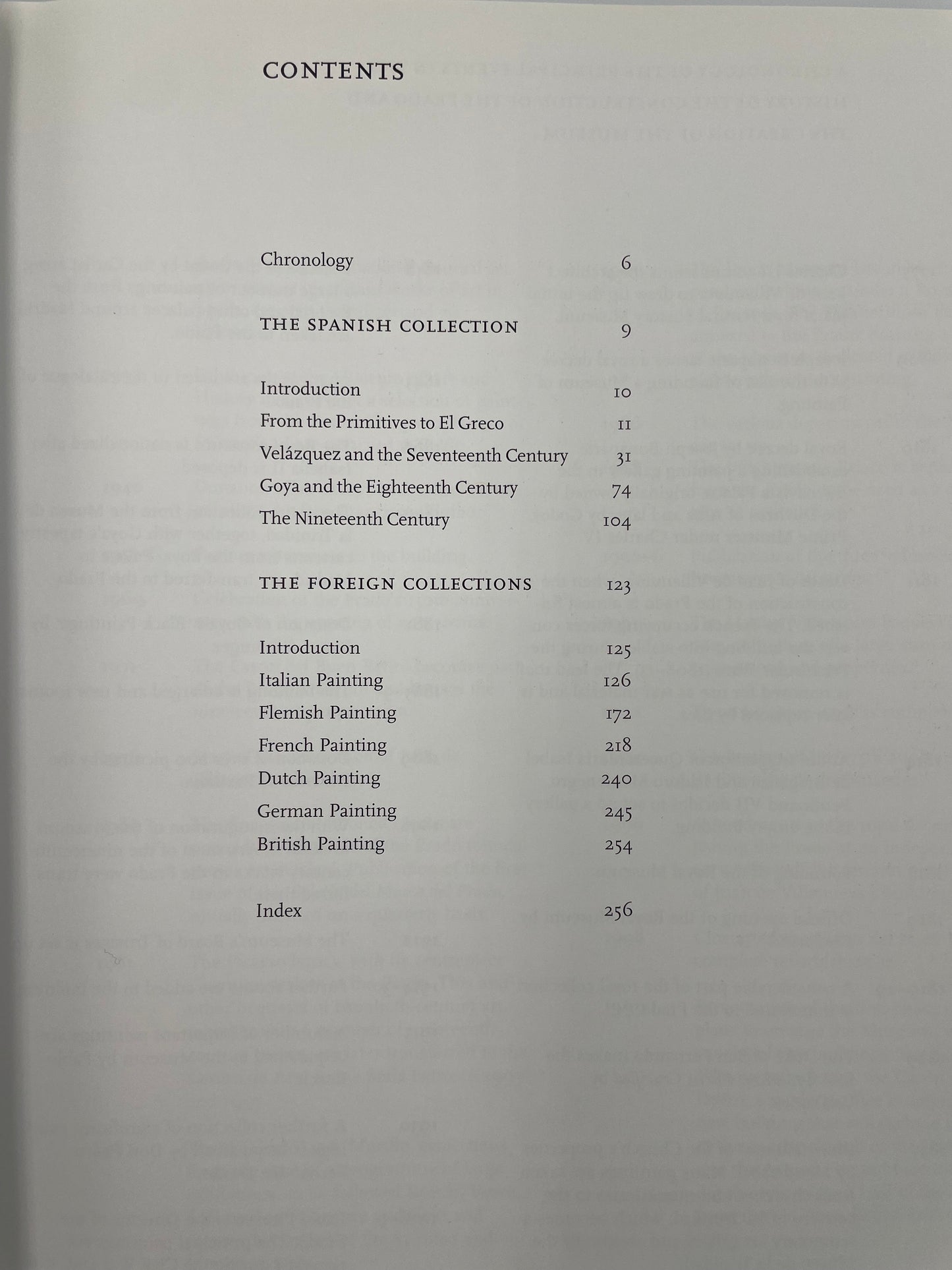 Table of contents page from book, ‘The Prado’ – Scala