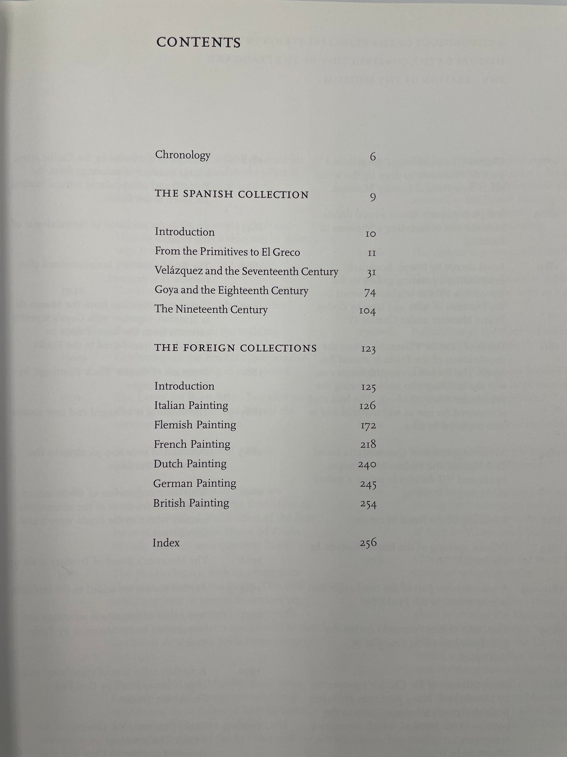 Table of contents page from book, ‘The Prado’ – Scala