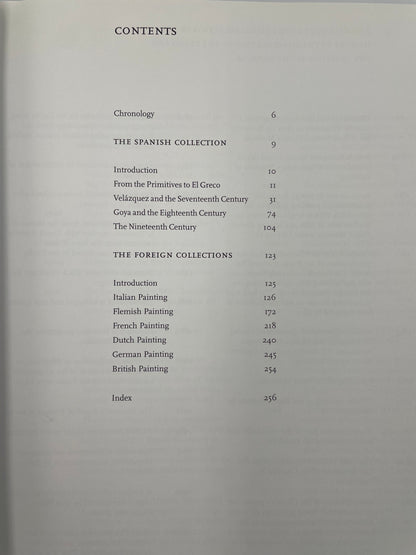 Table of contents page from book, ‘The Prado’ – Scala