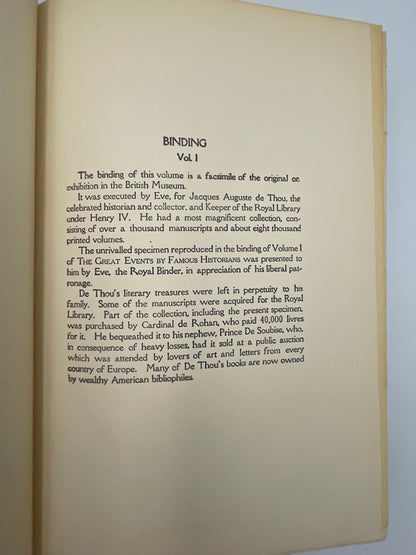 Binding info page from volume 1 of "The Great Events by Famous Historians" 1905 Edition (Volumes 1 to 18)