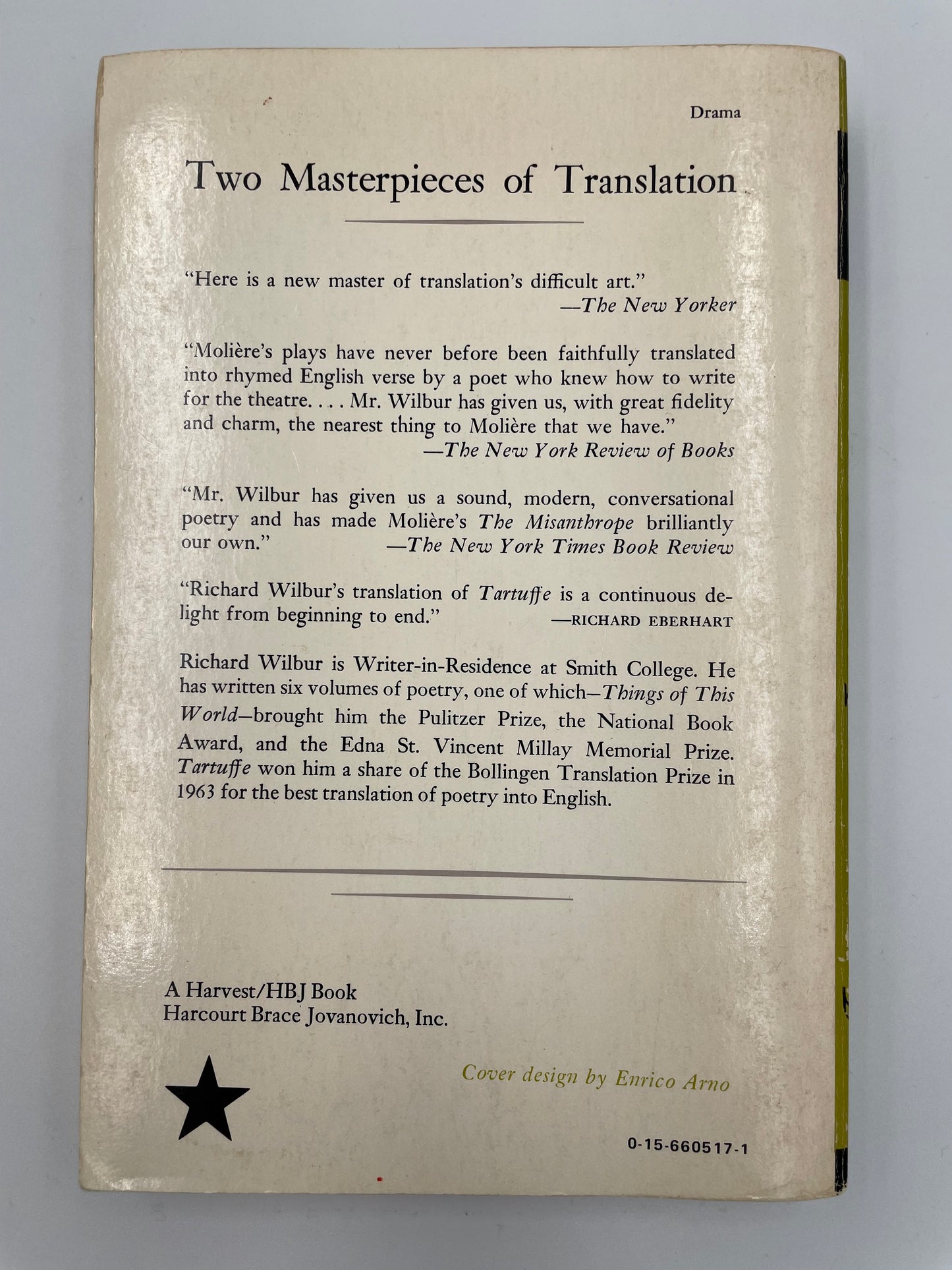 Back cover of ‘Molière: The Misanthrope and Tartuffe’.
