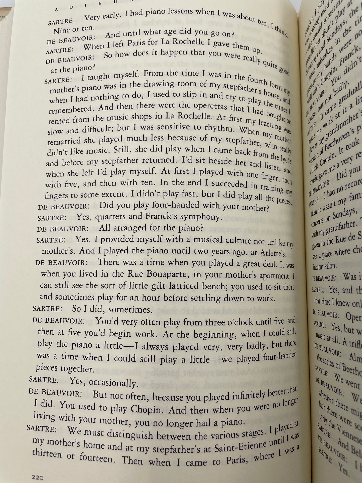 Random page 220 from book ‘Adieux: A Farewell to Sarte’ by Simone de Beauvoir.
