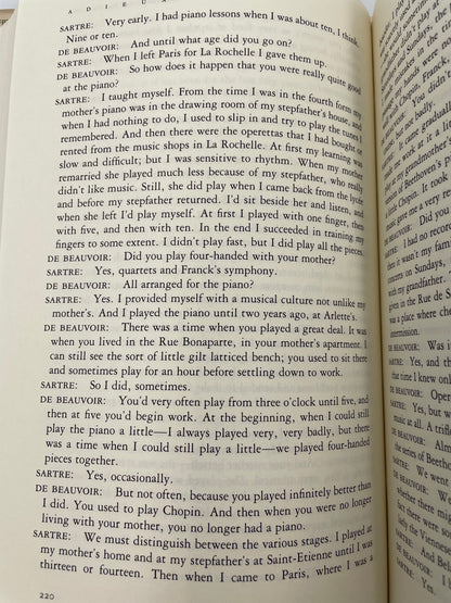 Random page 220 from book ‘Adieux: A Farewell to Sarte’ by Simone de Beauvoir.