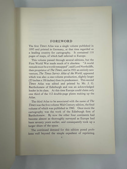Forward page of book Times Atlas of the world 1968 edition 