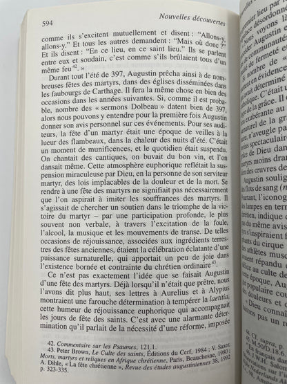 Random page 594 from, 'La vie de Saint Augustin' by Peter Brown.